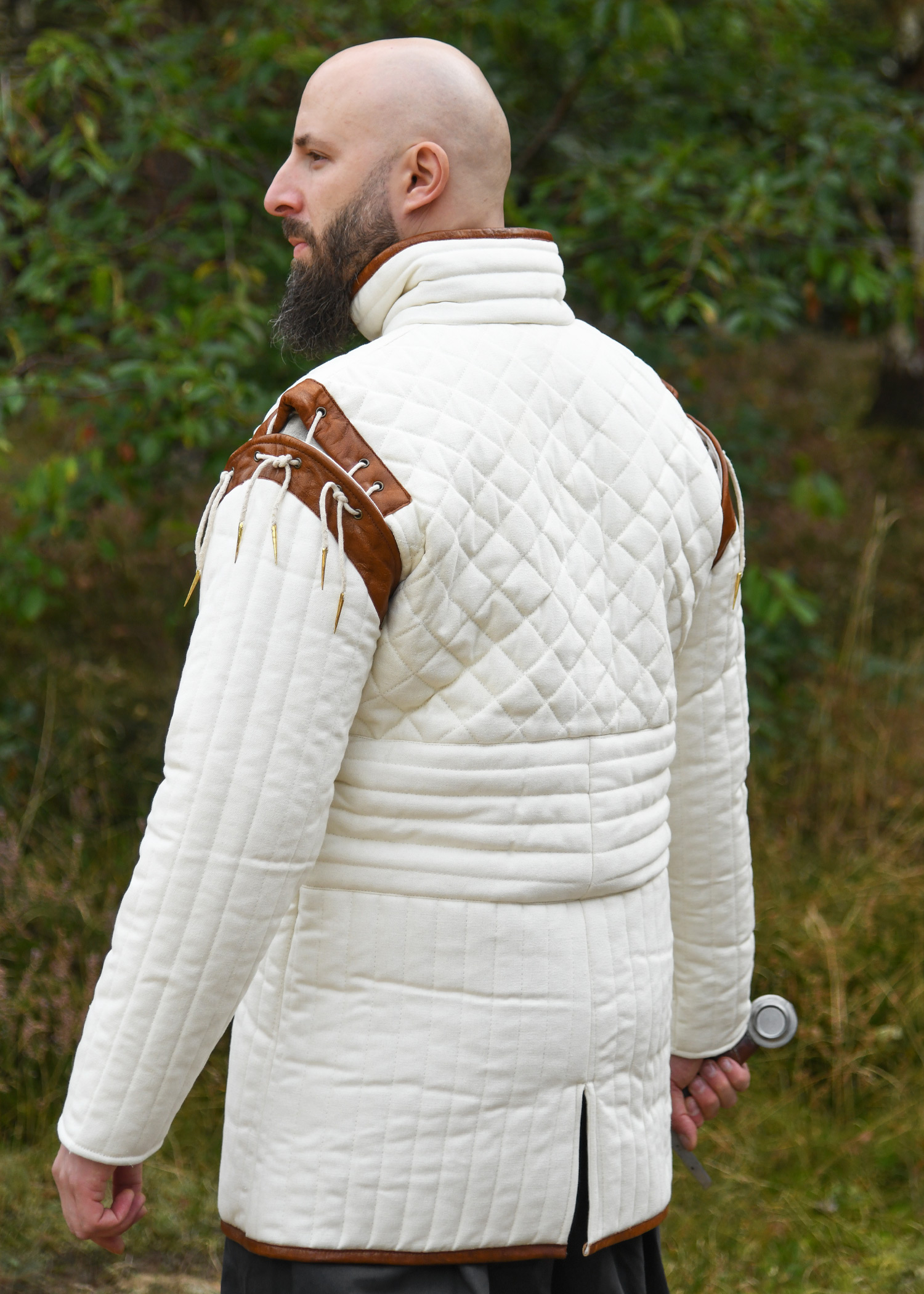 Long Gambeson with Detachable Sleeves and Leather, natural-brown
