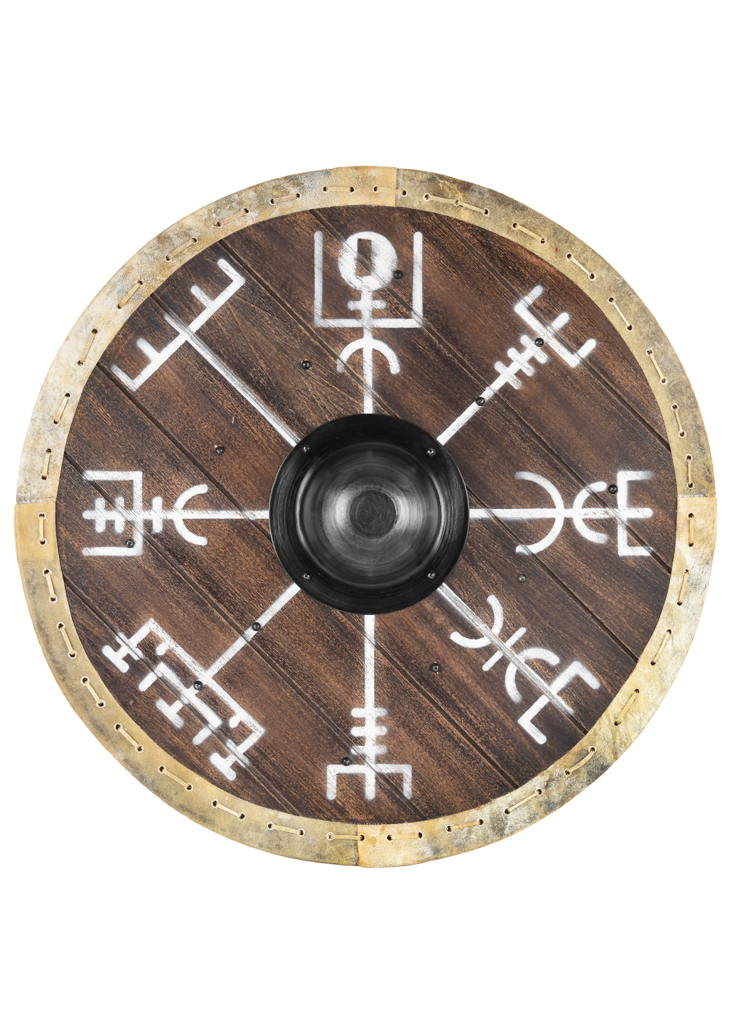 Wikingerschild 'Vegvísir' mit Rohhaut-Umrandung, 60 cm