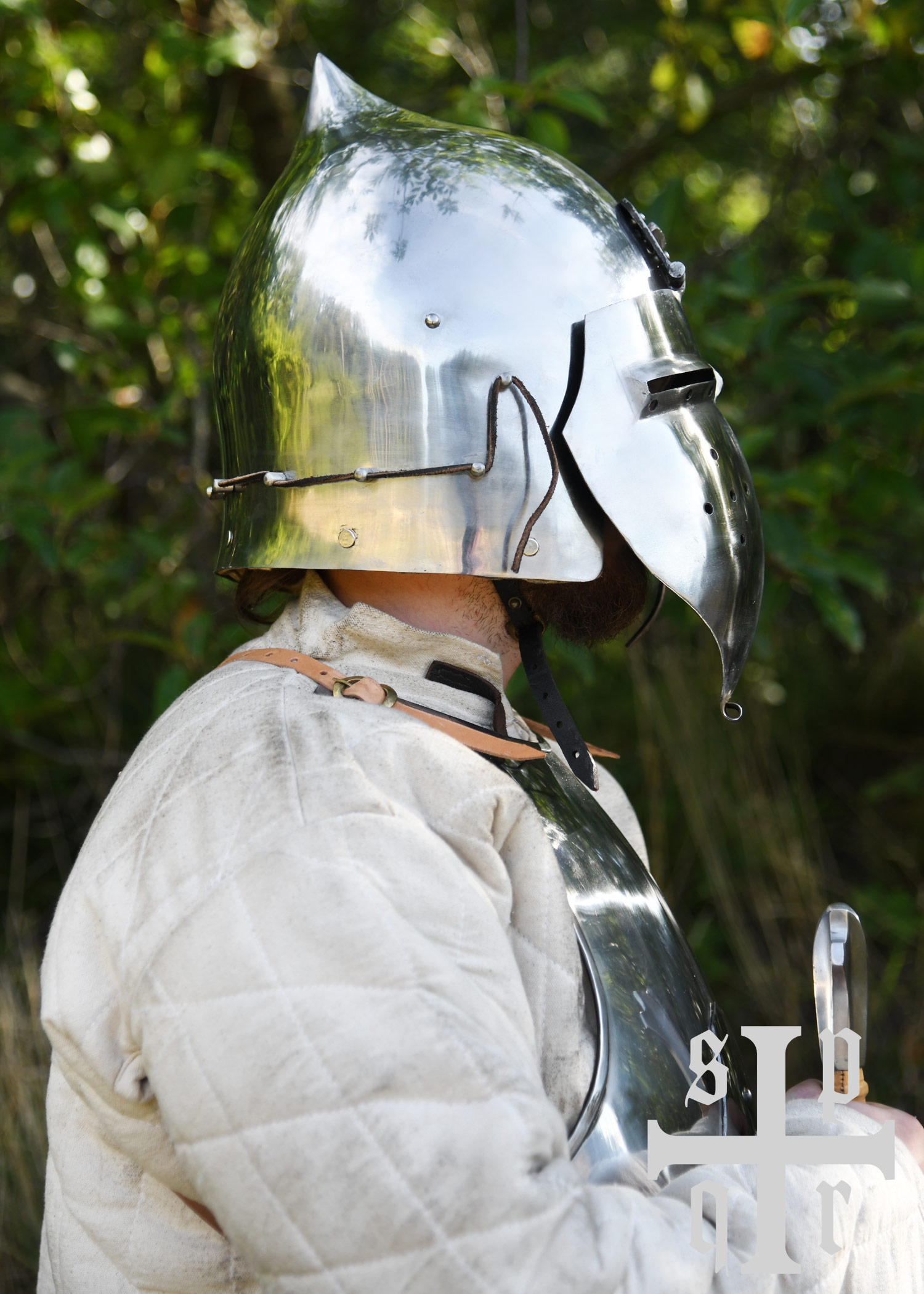 Beckenhaube mit Klappvisier und Zwiebel-Top, Mittelalter-Helm, 2 mm Stahl