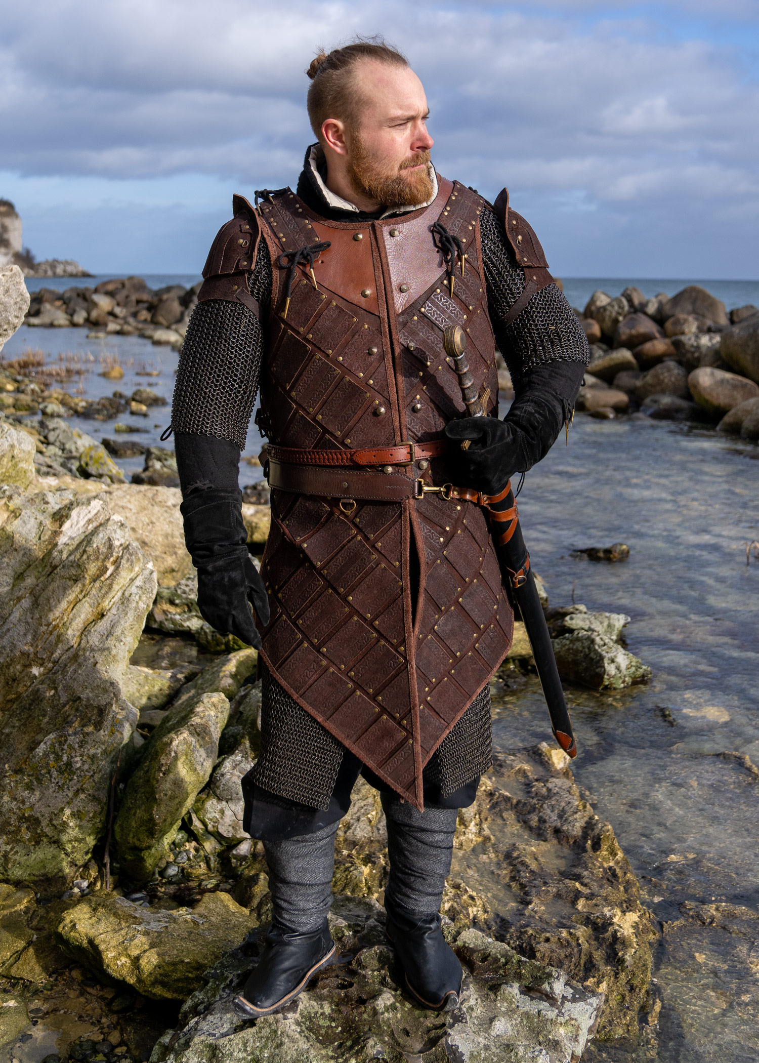 Woodsman LARP Armour, Suede Leather, Brown