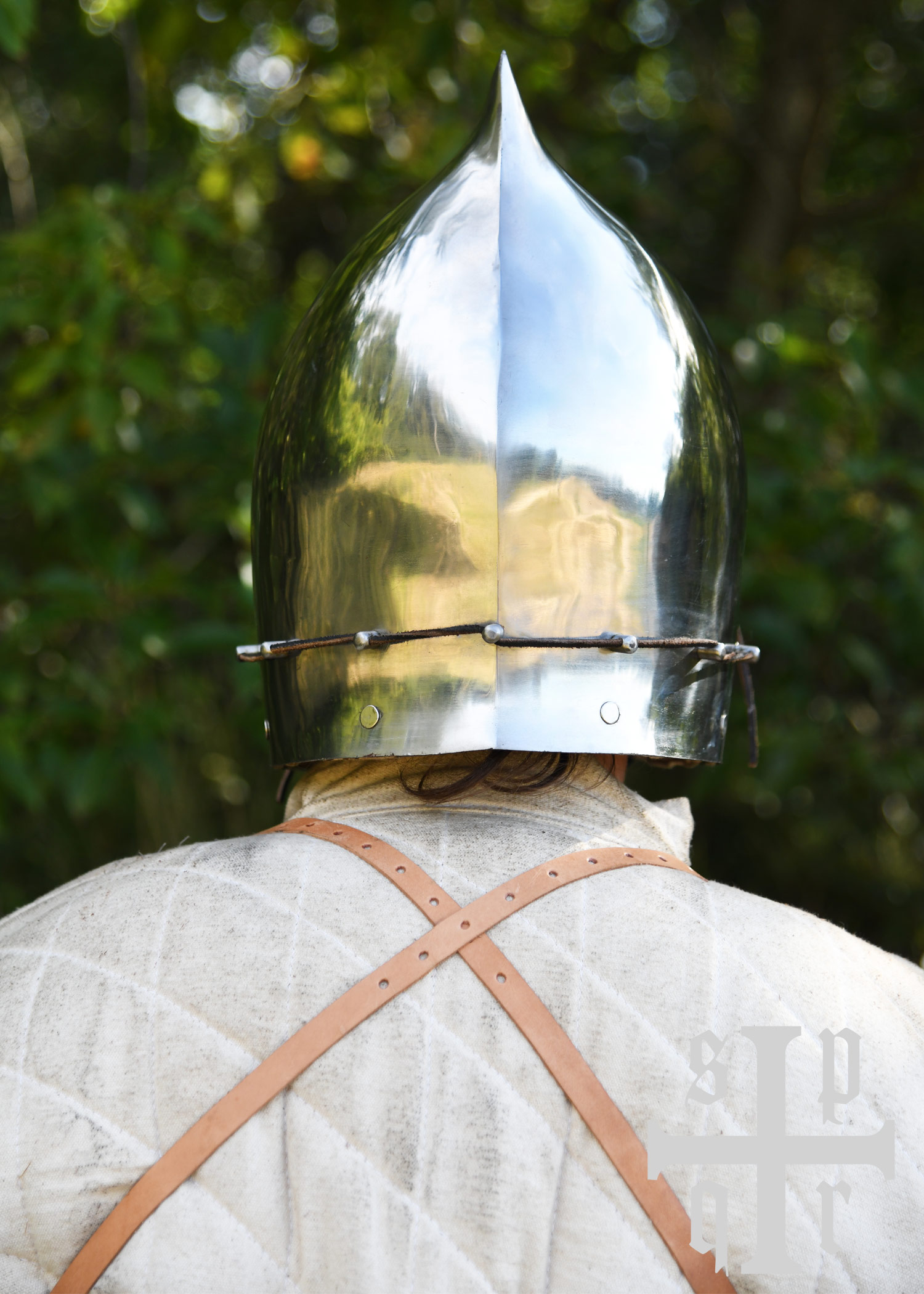 Beckenhaube mit Klappvisier und Zwiebel-Top, Mittelalter-Helm, 2 mm Stahl