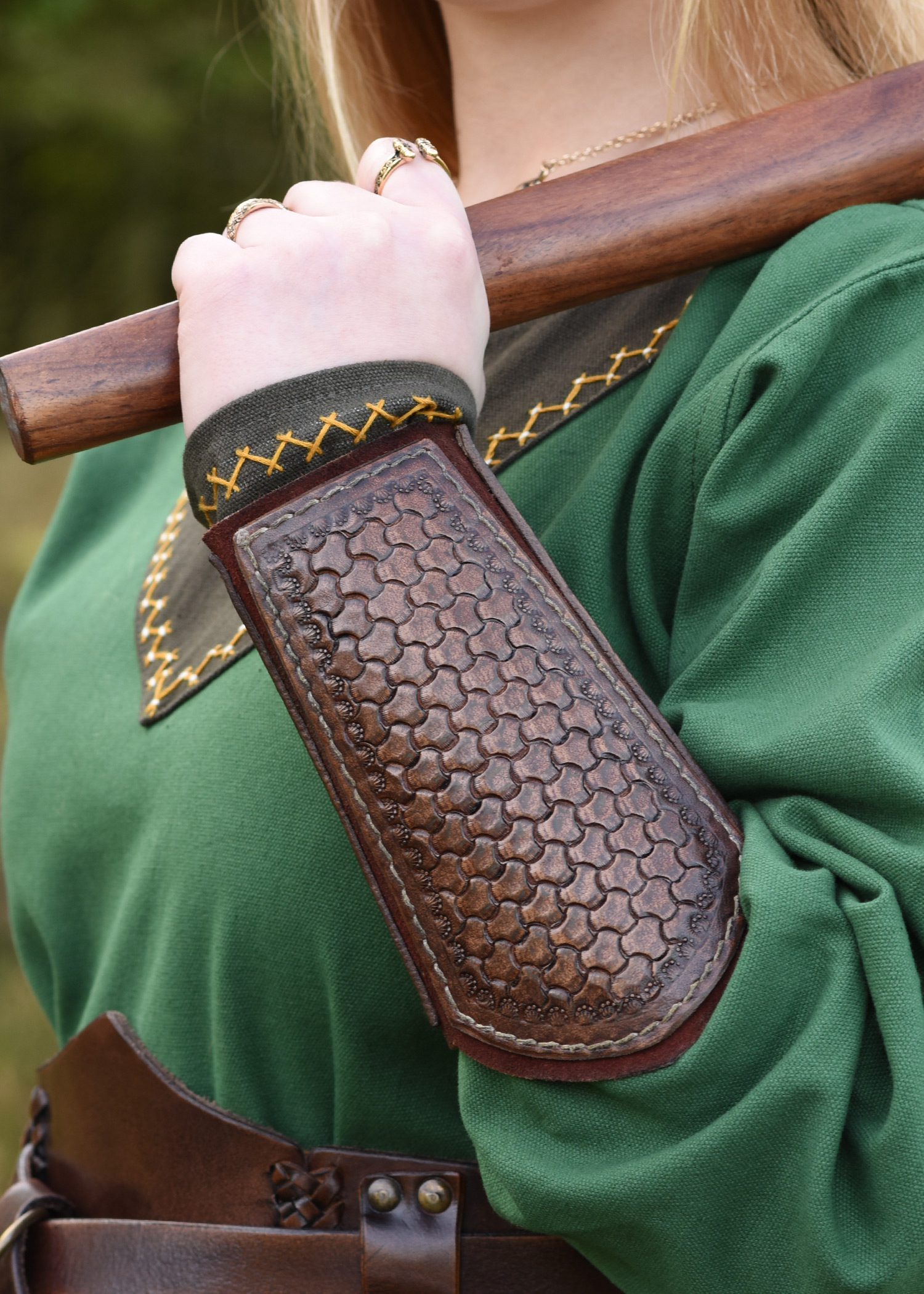 Leather Bracers with Embossment and Suede Underlayer, Pair, various colours