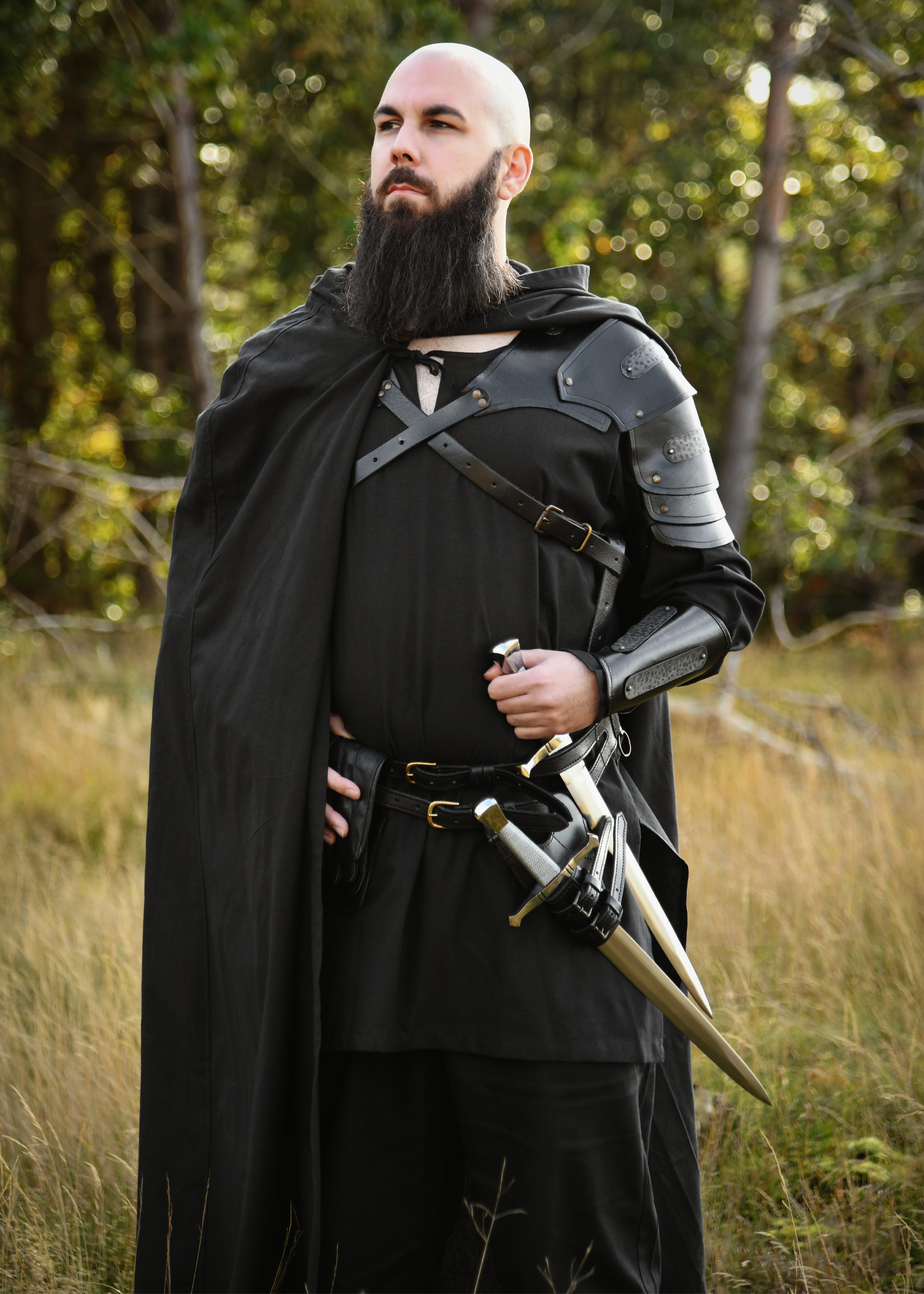 Leather Shoulder Armour Balor with Metal Details, black