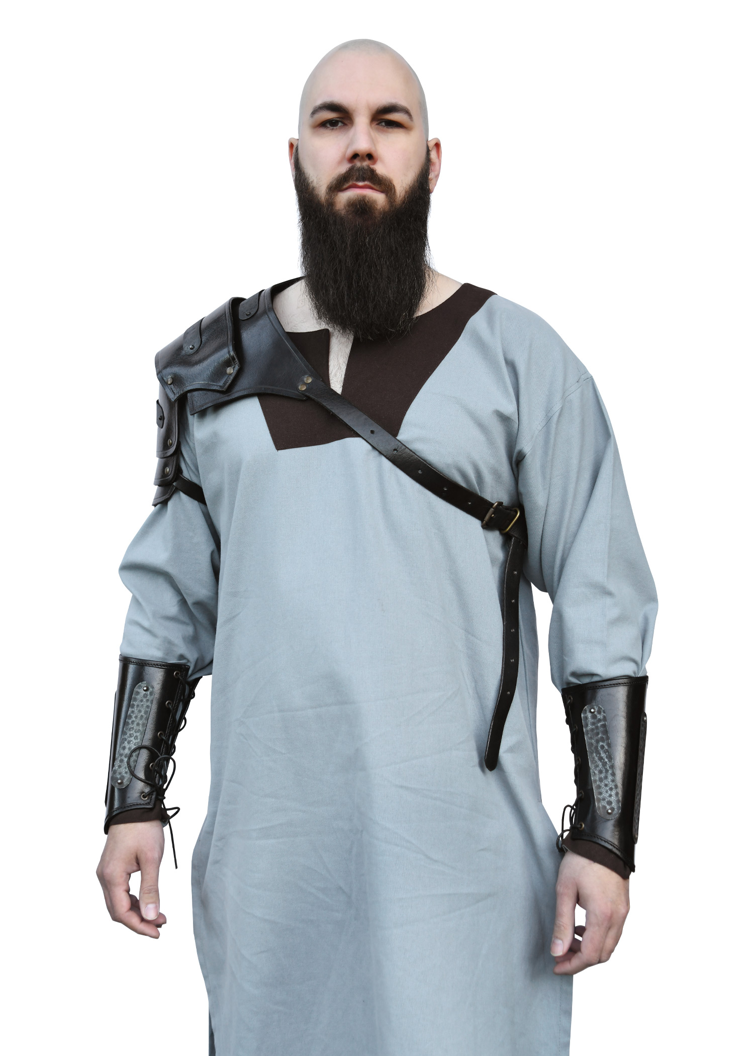 Leather Shoulder Armour Balor with Metal Details, black