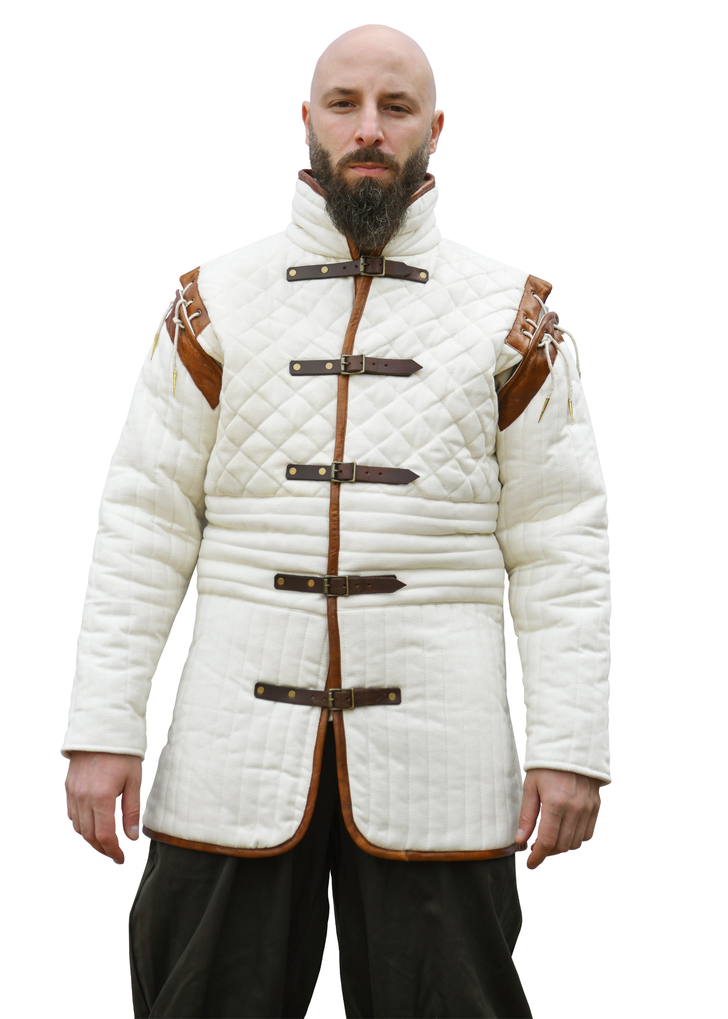 Long Gambeson with Detachable Sleeves and Leather, natural-brown