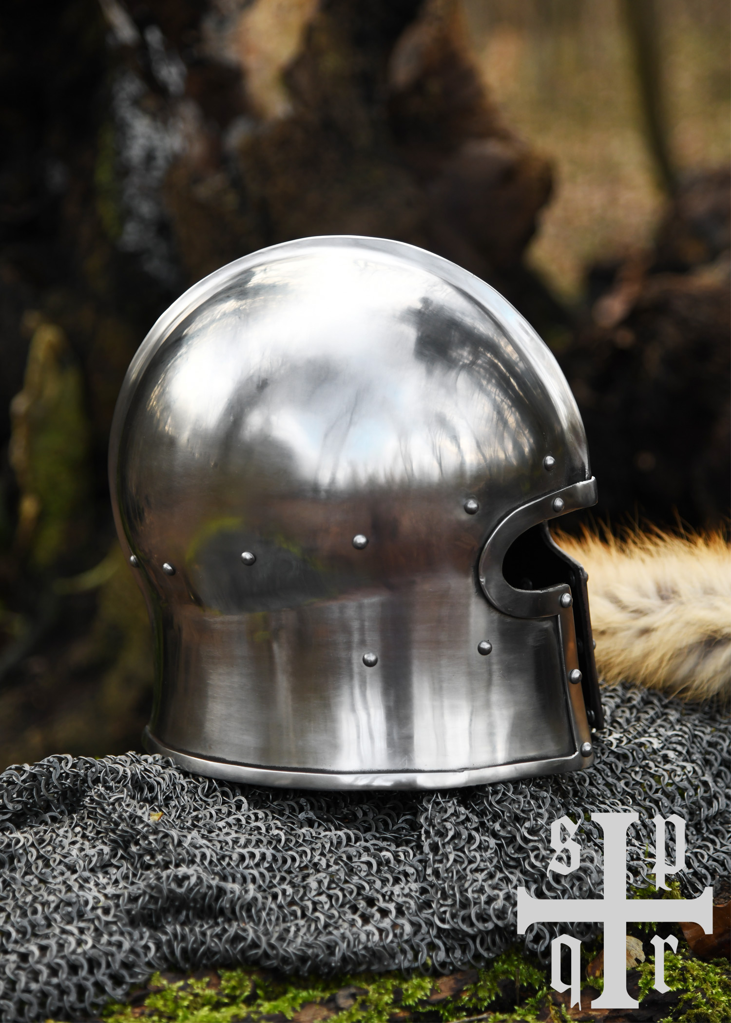 Barbuta in T-Form, 15. Jh., Mittelalter-Helm für Schaukampf, 2 mm Stahl
