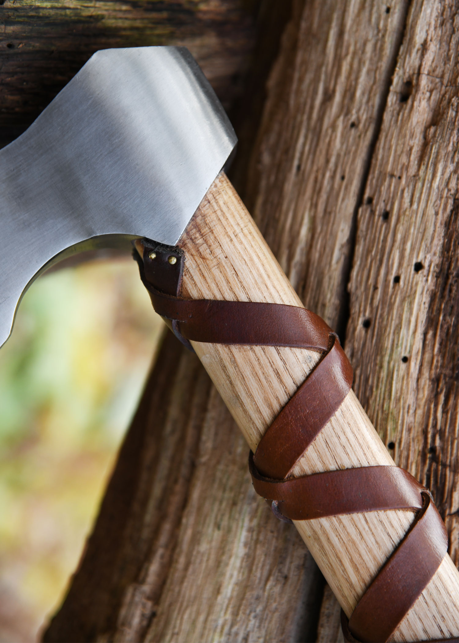 Viking Axe, Cast Steel, Type F, with Engraving and Leather Wrap
