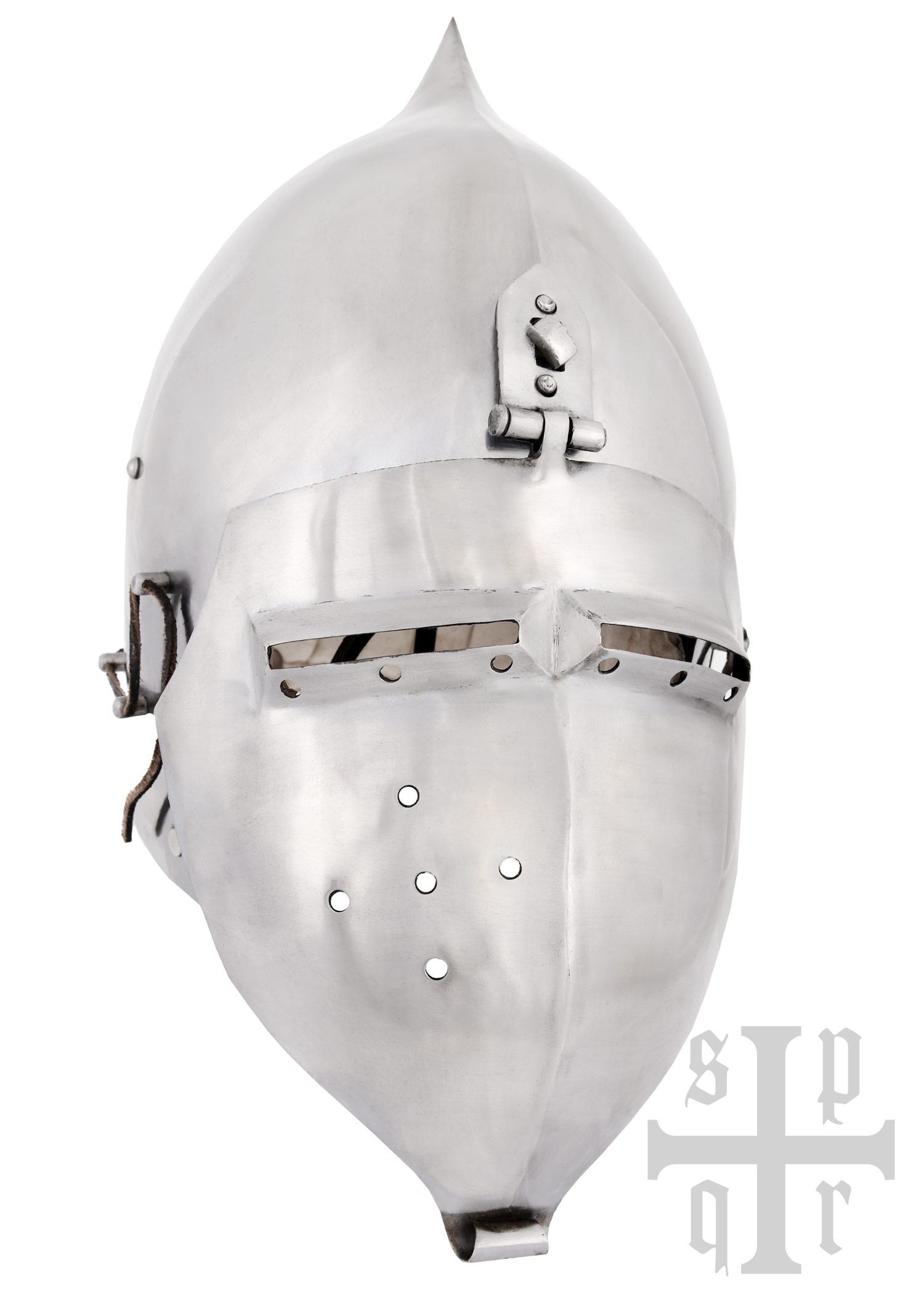 Beckenhaube mit Klappvisier und Zwiebel-Top, Mittelalter-Helm, 2 mm Stahl