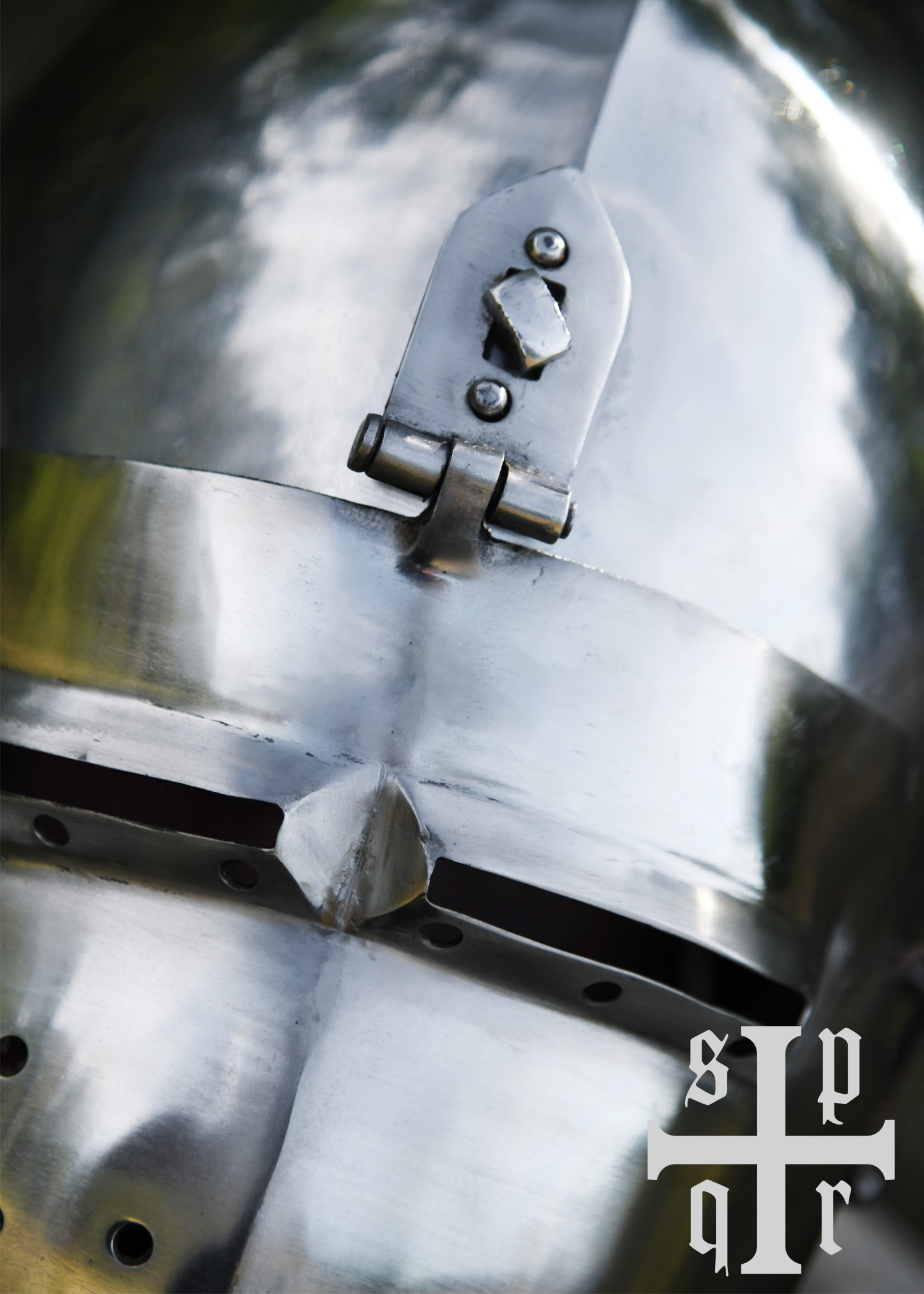 Beckenhaube mit Klappvisier und Zwiebel-Top, Mittelalter-Helm, 2 mm Stahl