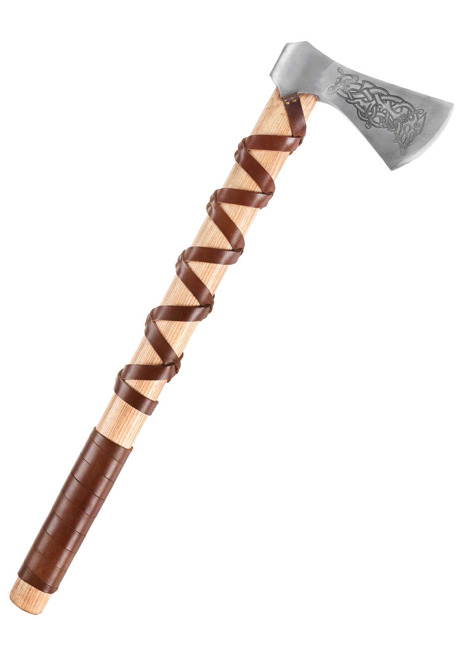 Viking Axe, Cast Steel, Type L, with Engraving and Leather Wrap
