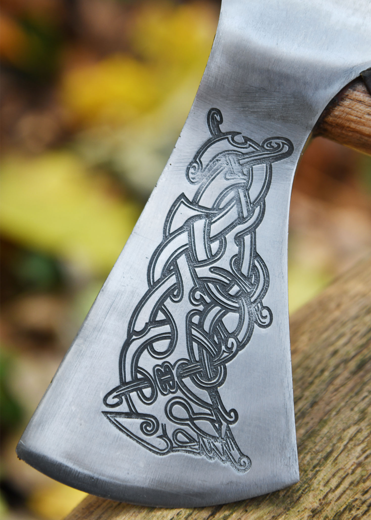 Viking Axe, Cast Steel, Type L, with Engraving and Leather Wrap