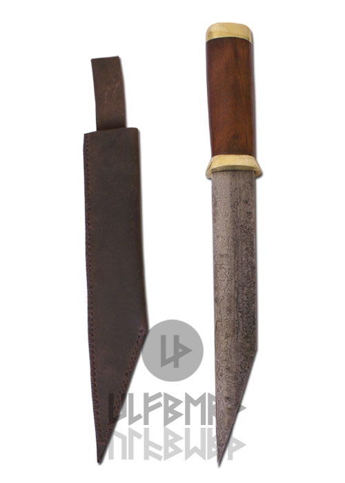 ulf-kd-05d Kurzsax aus Damaststahl mit brauner Lederscheide