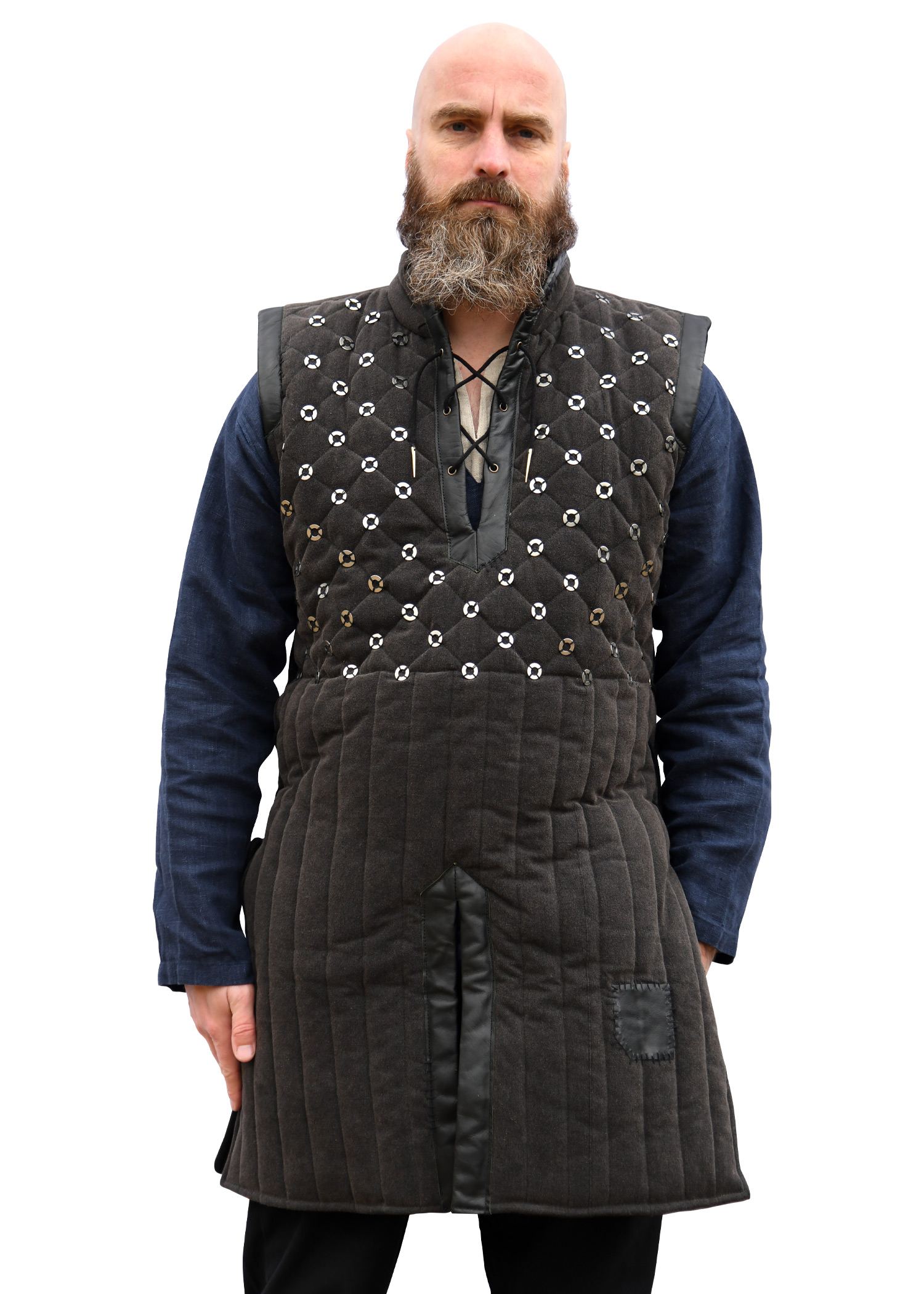 Ärmelloser Gambeson mit handgefertigen Details, schwarz