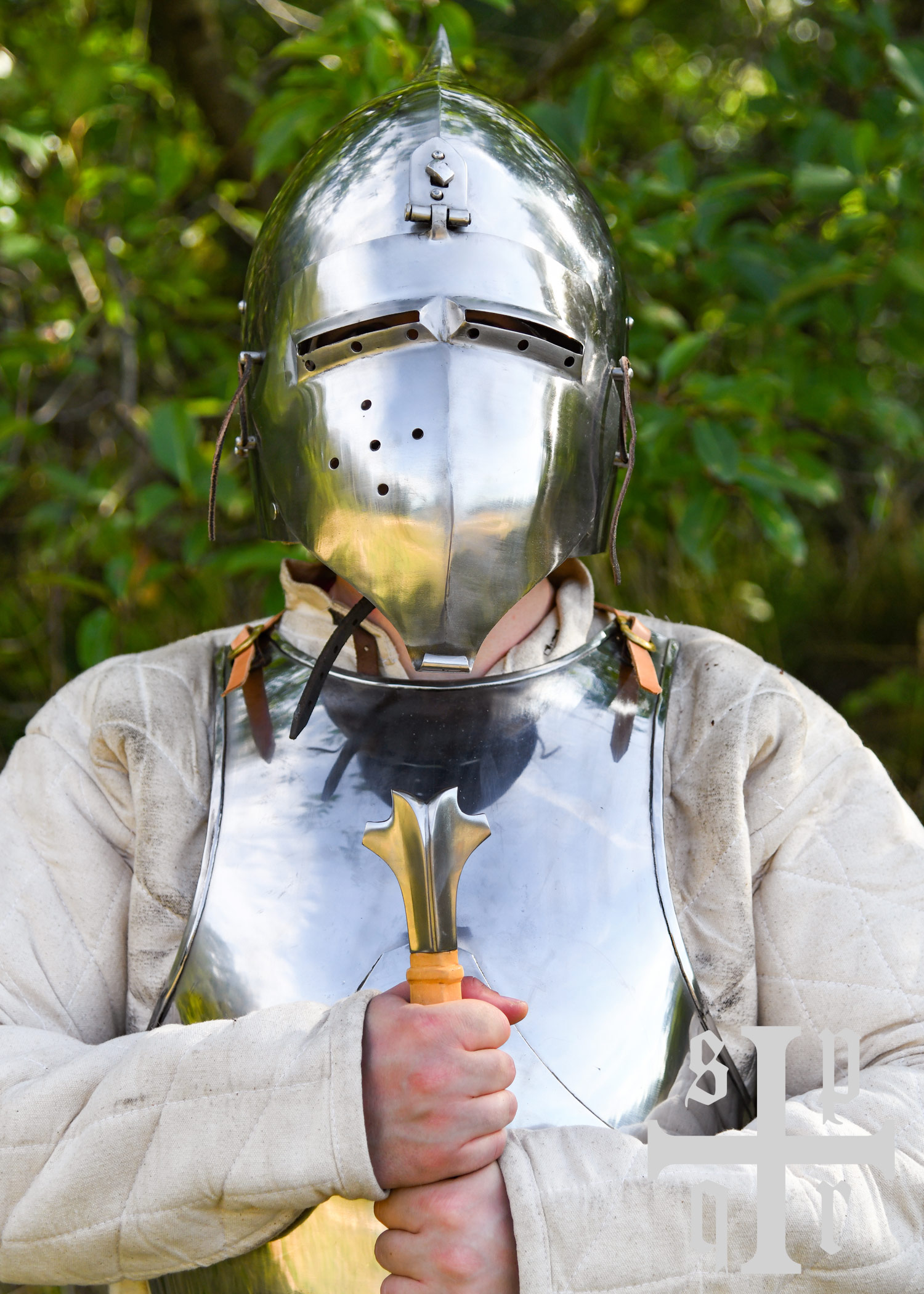 Beckenhaube mit Klappvisier und Zwiebel-Top, Mittelalter-Helm, 2 mm Stahl