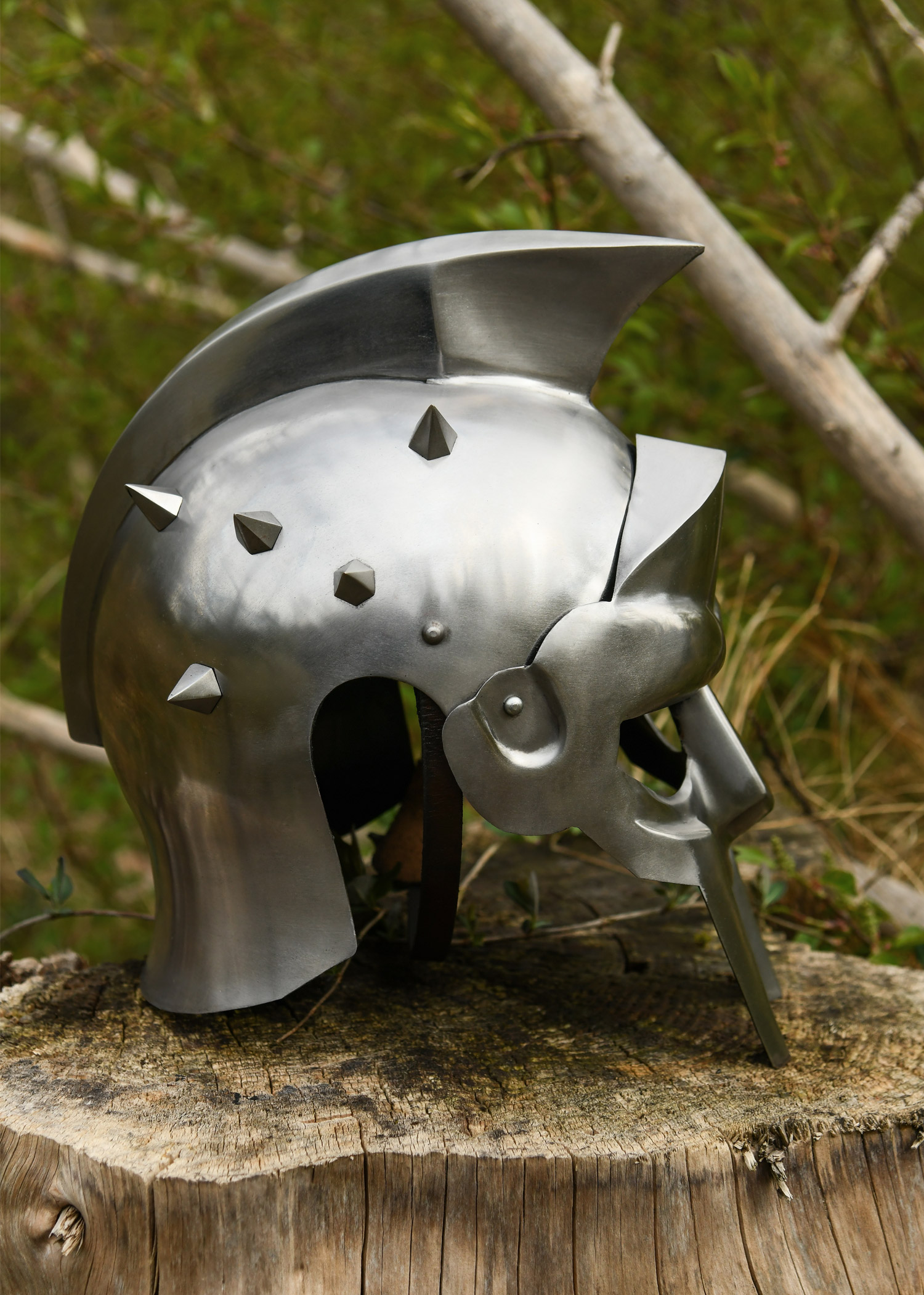 Gladiatorenhelm Maximus mit Lederinlay mit Dornen