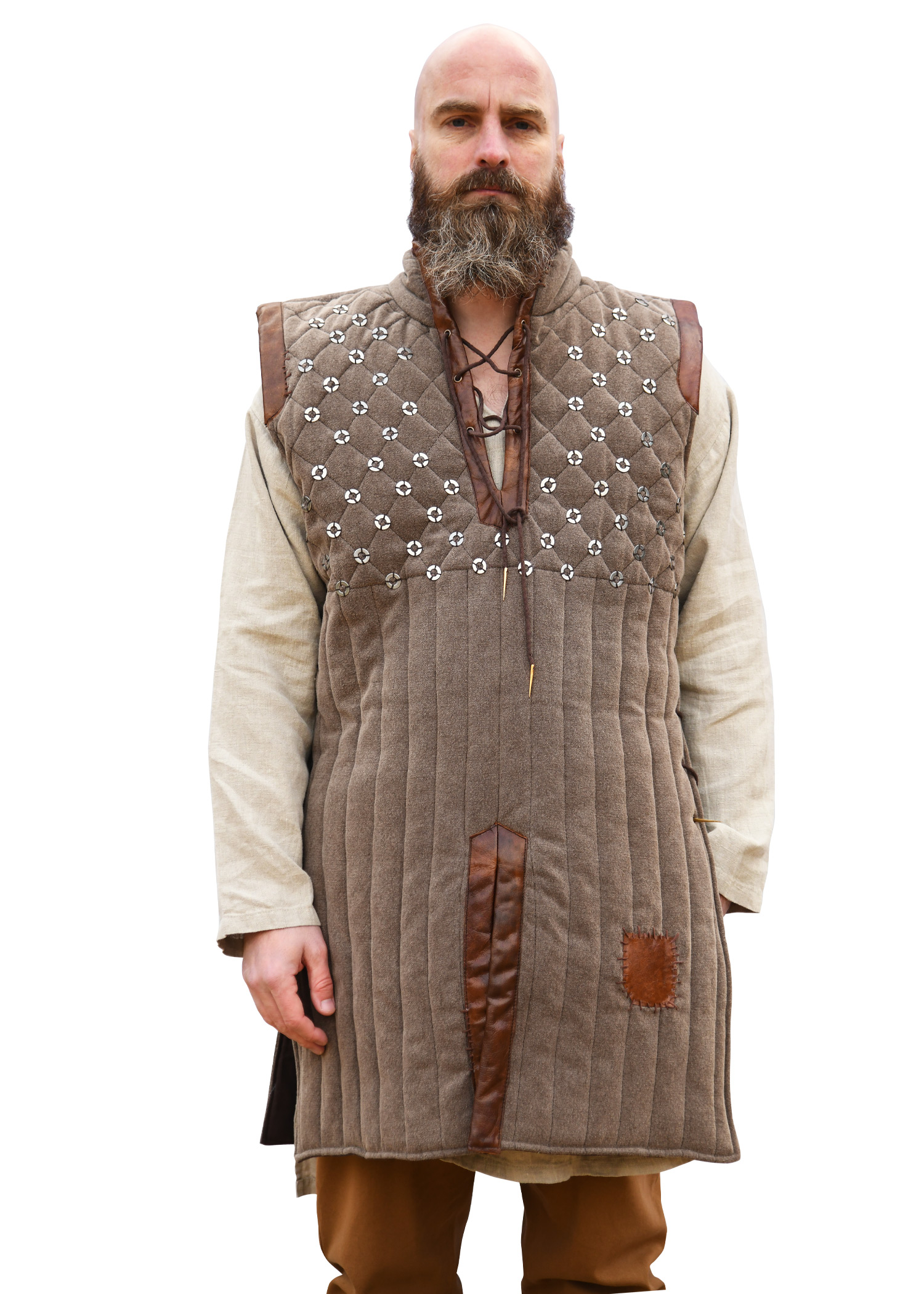 Ärmelloser Gambeson mit handgefertigen Details, braun