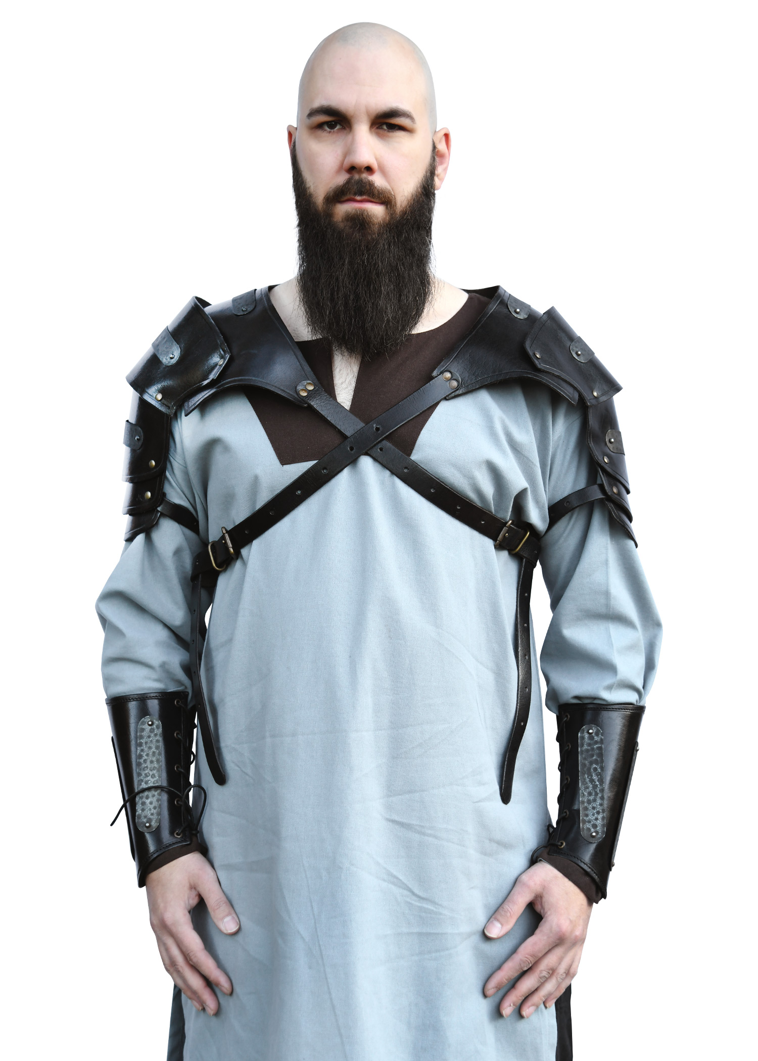 Leather Shoulder Armour Balor with Metal Details, black