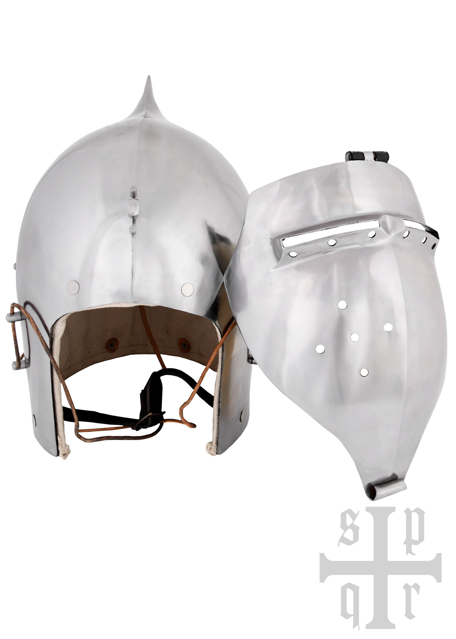 Beckenhaube mit Klappvisier und Zwiebel-Top, Mittelalter-Helm, 2 mm Stahl