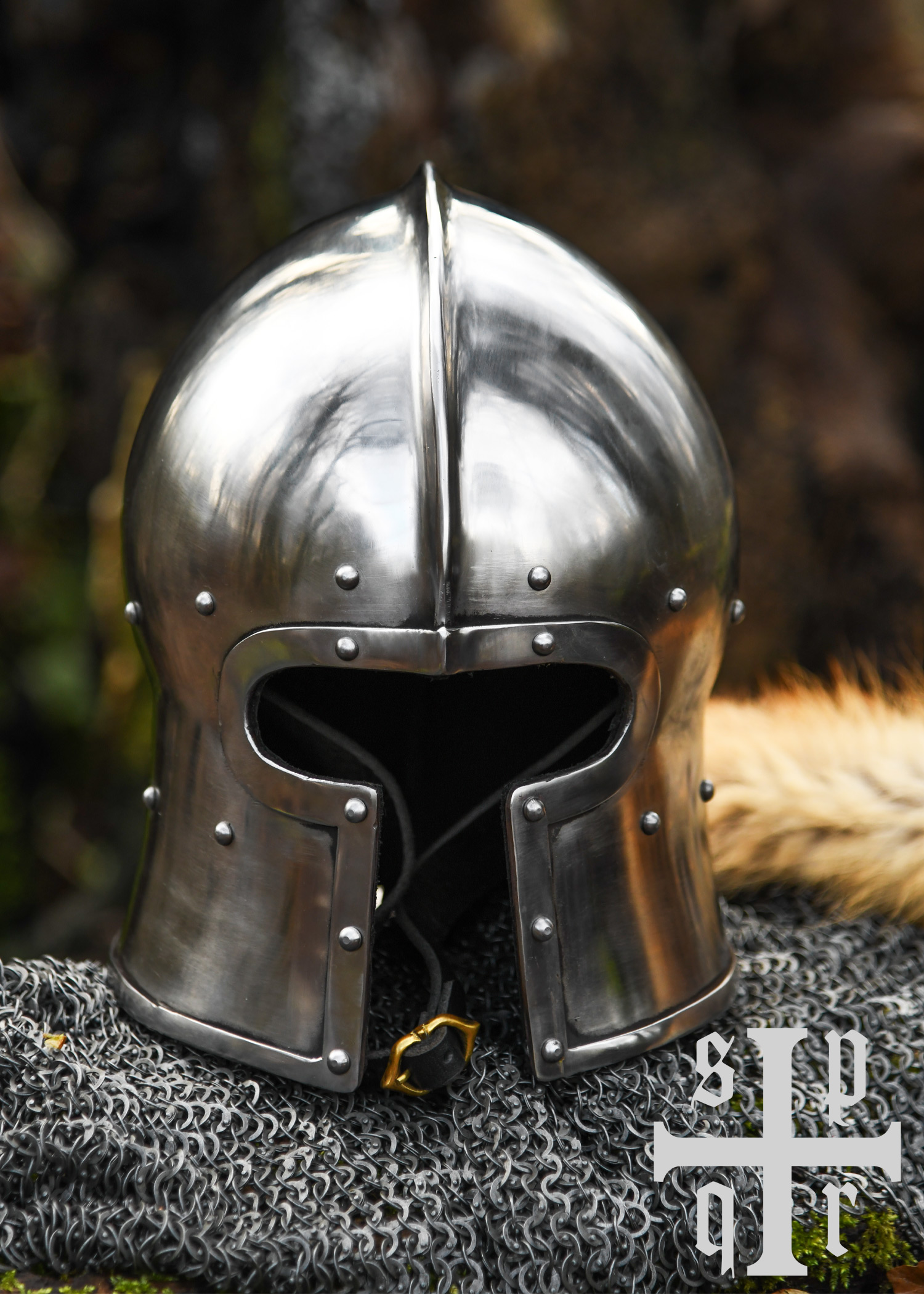 Barbuta in T-Form, 15. Jh., Mittelalter-Helm für Schaukampf, 2 mm Stahl
