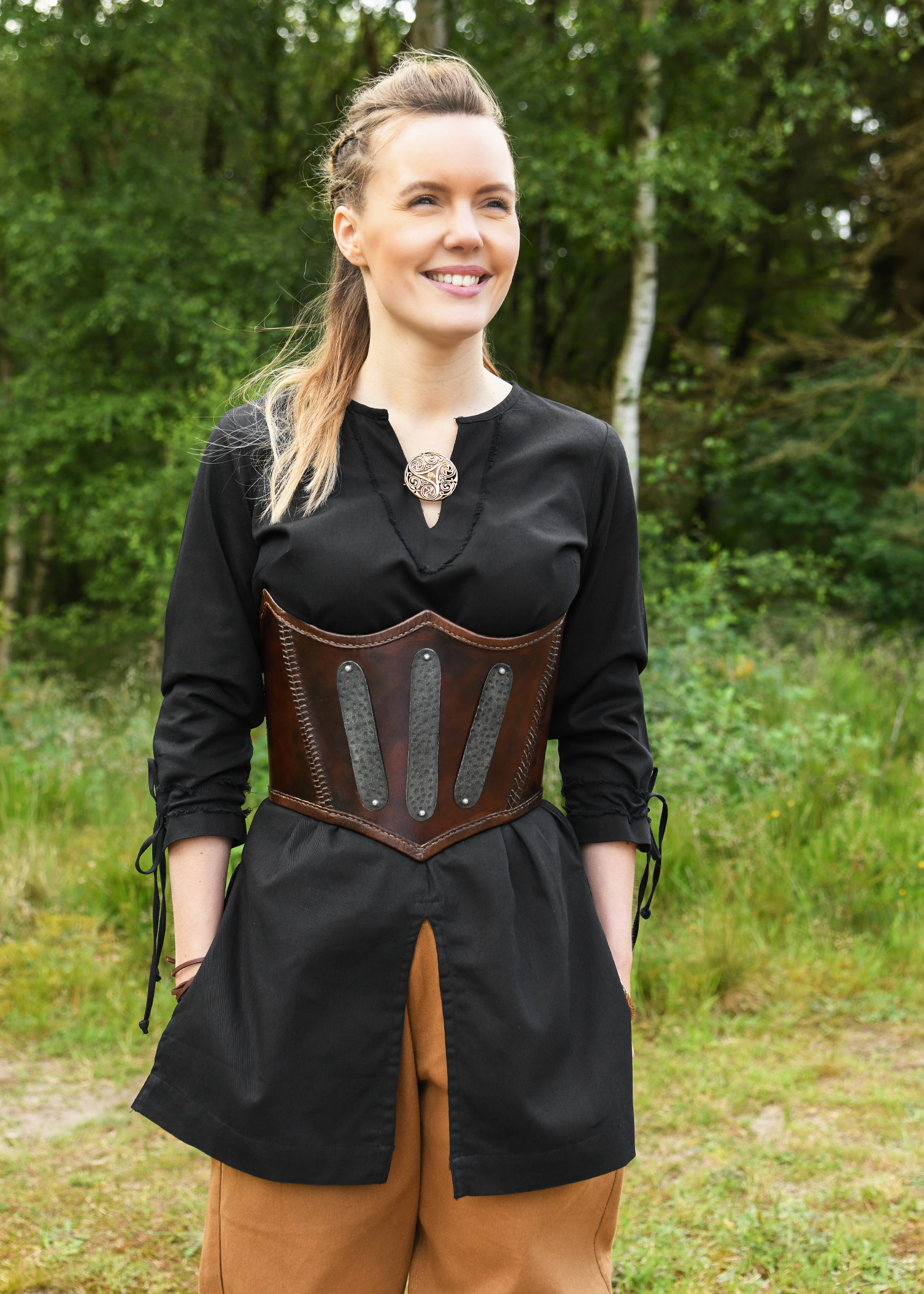 Underbust Leather Armour with Metal Details, brown