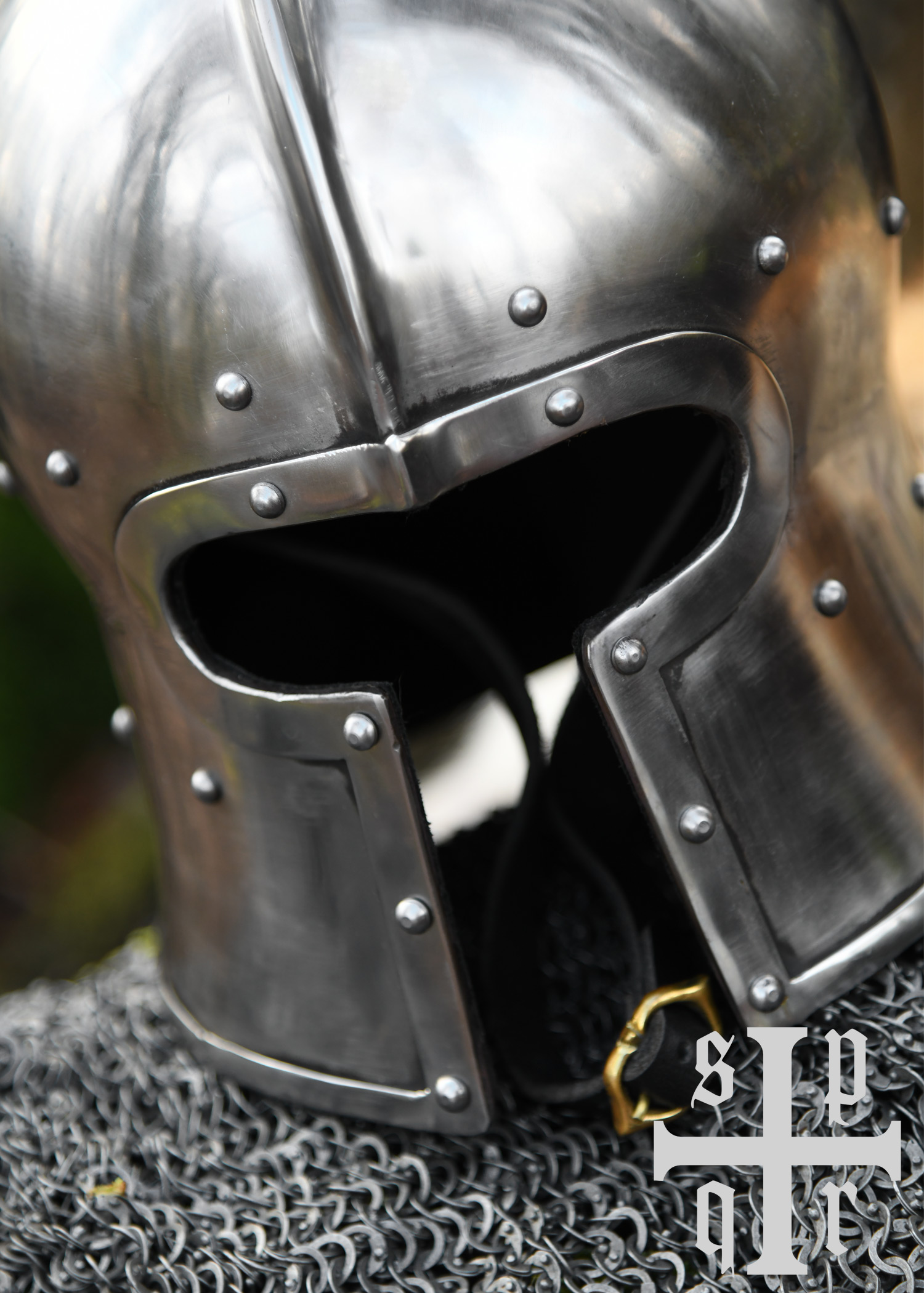 Barbuta in T-Form, 15. Jh., Mittelalter-Helm für Schaukampf, 2 mm Stahl