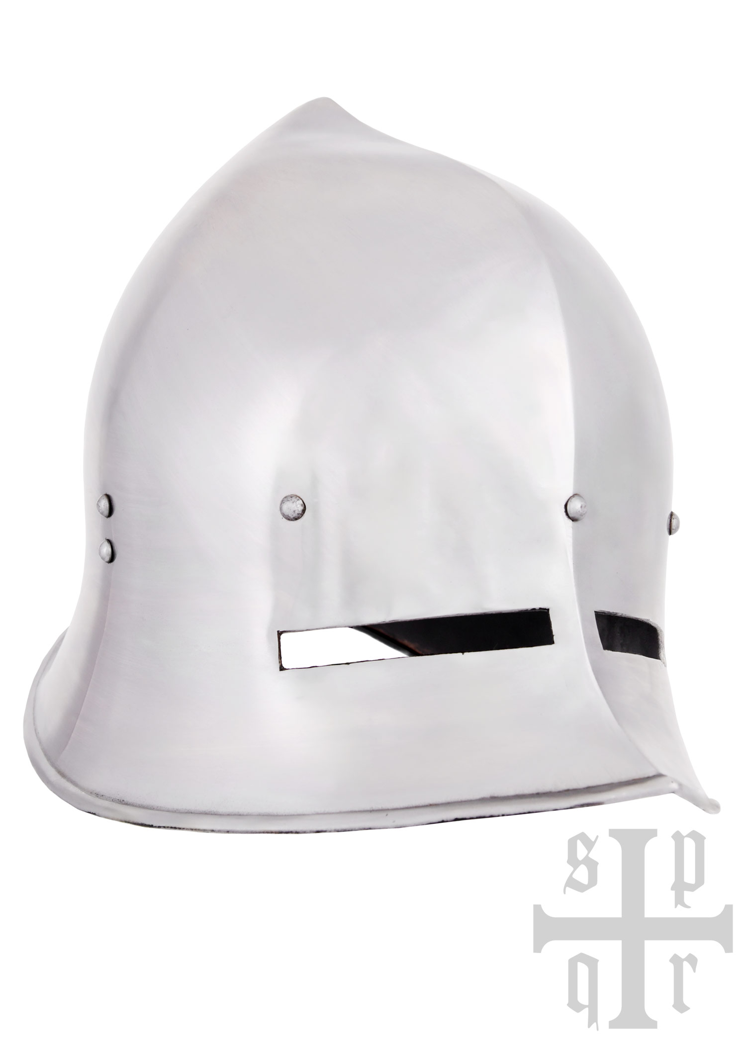 Spätmittelalterlicher Eisenhut mit Zwiebel-Top und Sehschlitzen, 1,6 mm Stahl