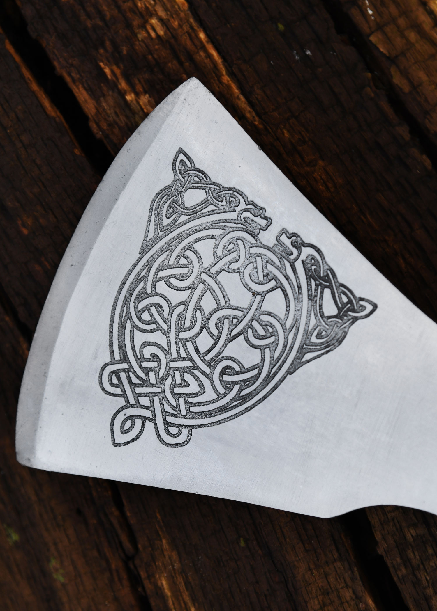 Viking Axe, Cast Steel, Type F, with Engraving and Leather Wrap