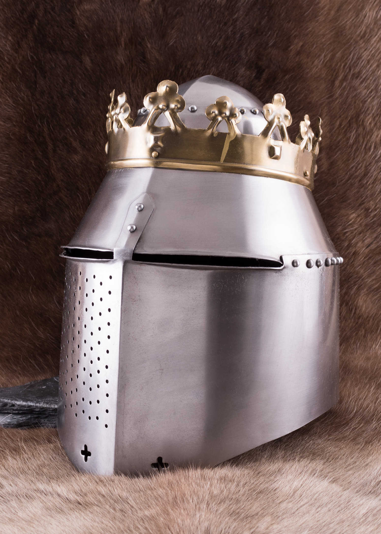 Grosser Königlicher Topfhelm mit Krone, 1,6 mm Stahl
