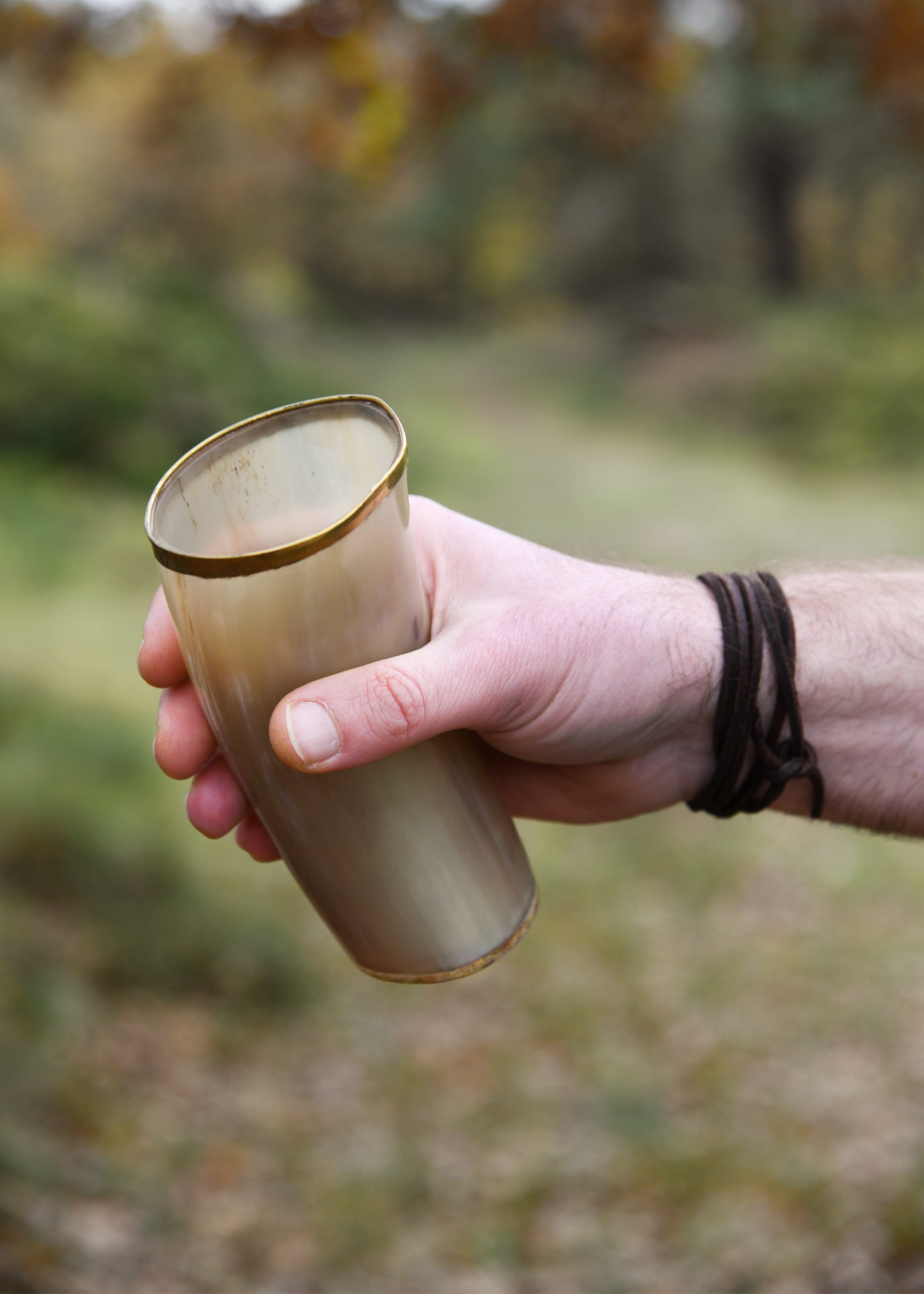 Horn Drinking Cup with Brass Rim, without Handle