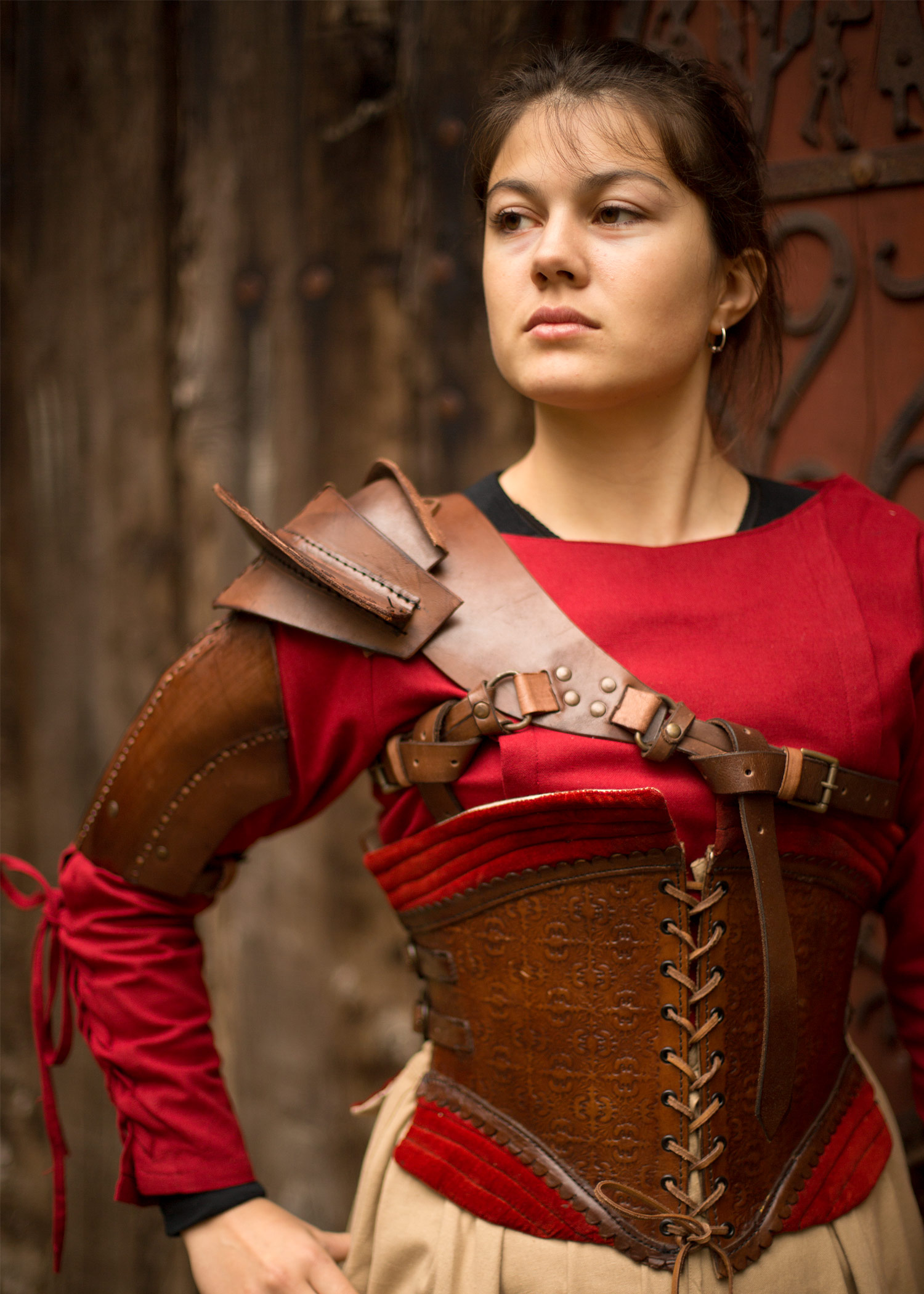 Shoulder Armour, Brown, Leather Shoulder