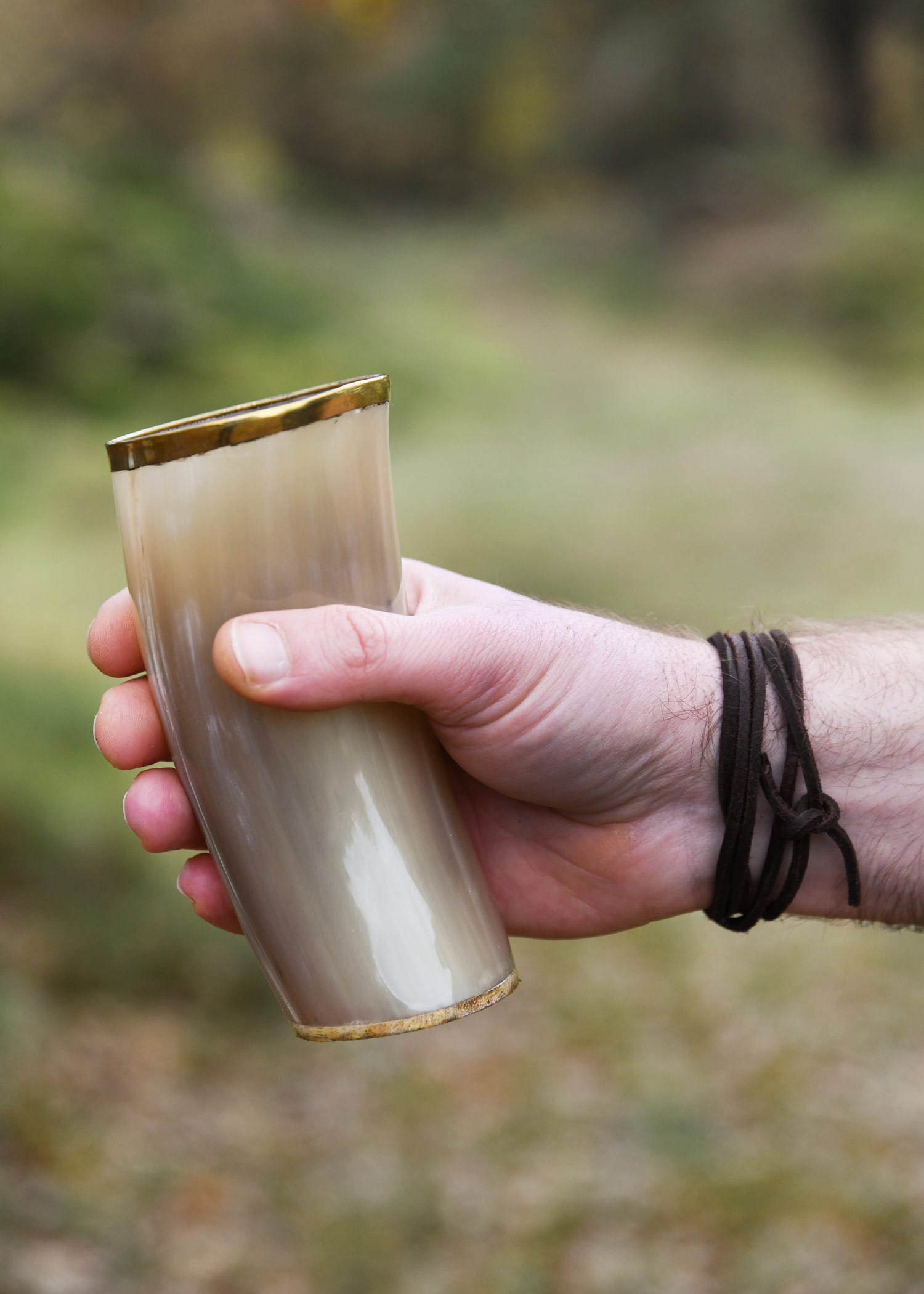Horn Drinking Cup with Brass Rim, without Handle