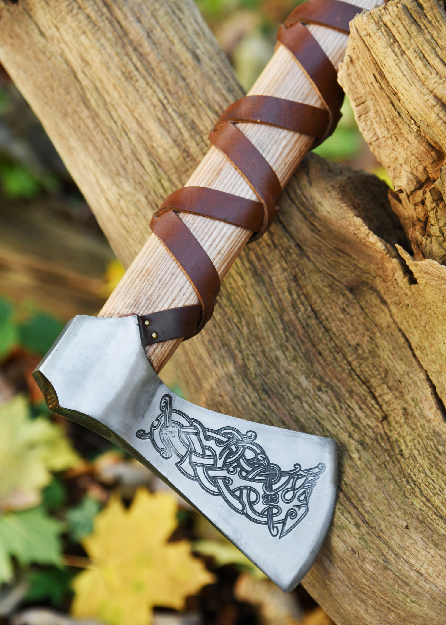 Viking Axe, Cast Steel, Type L, with Engraving and Leather Wrap