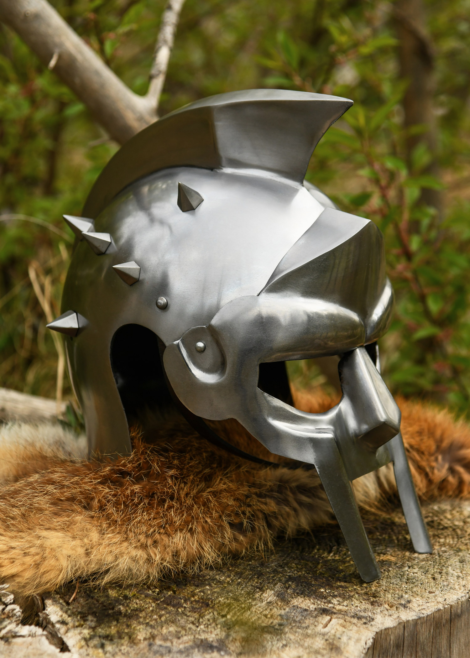 Gladiatorenhelm Maximus mit Lederinlay mit Dornen