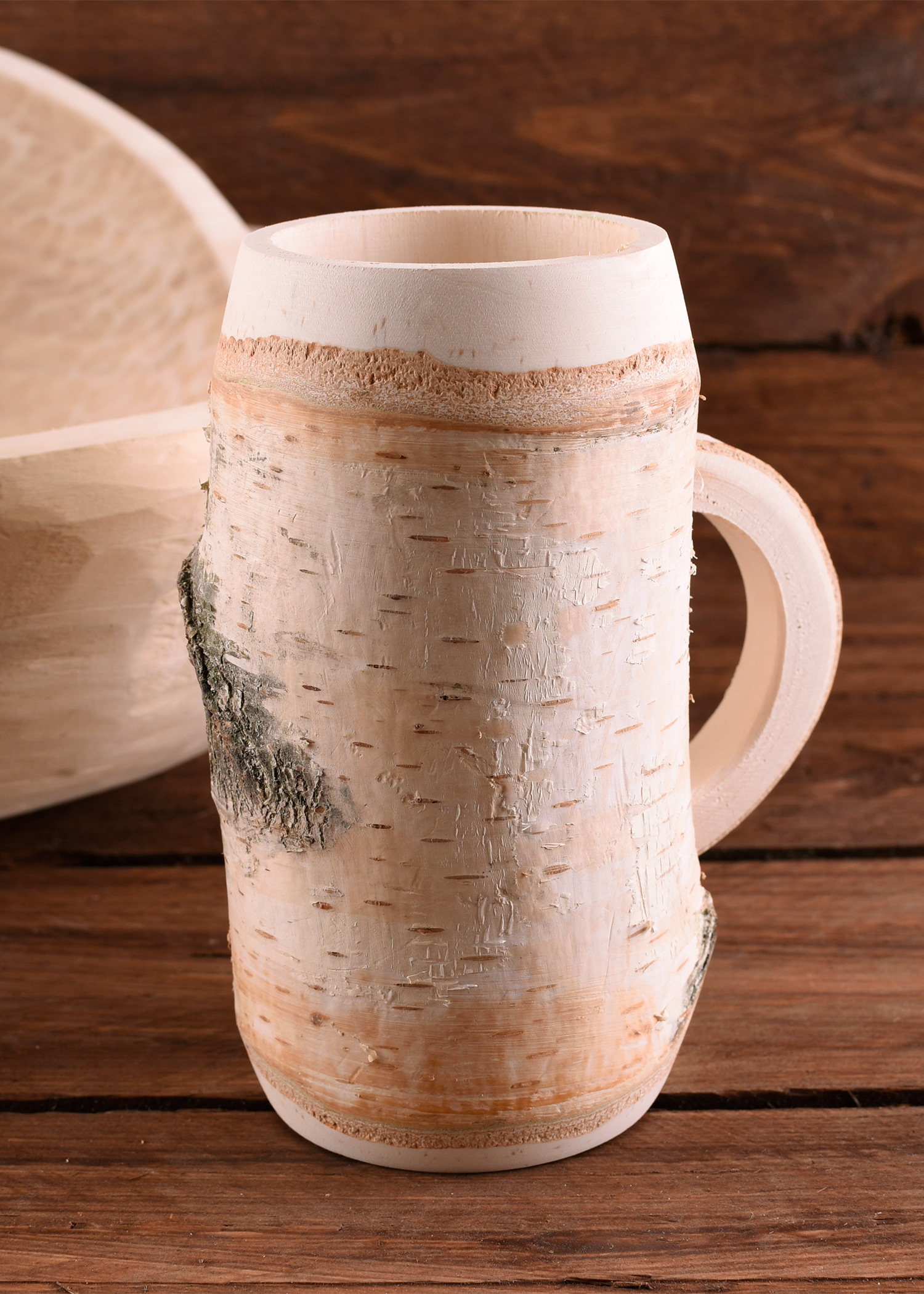 Mug with handle, birch wood, approx. 0.5 litre