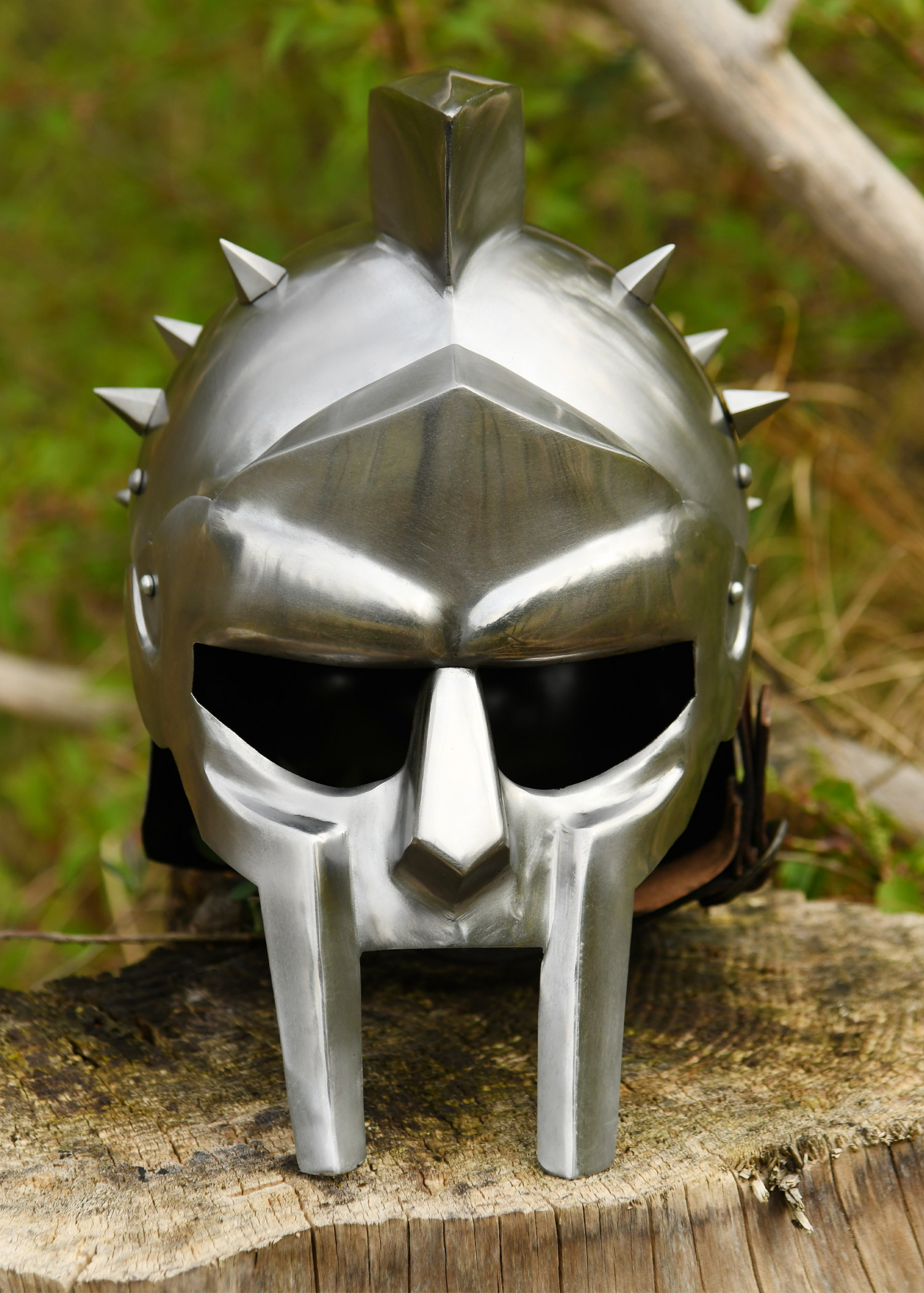 Gladiatorenhelm Maximus mit Lederinlay mit Dornen
