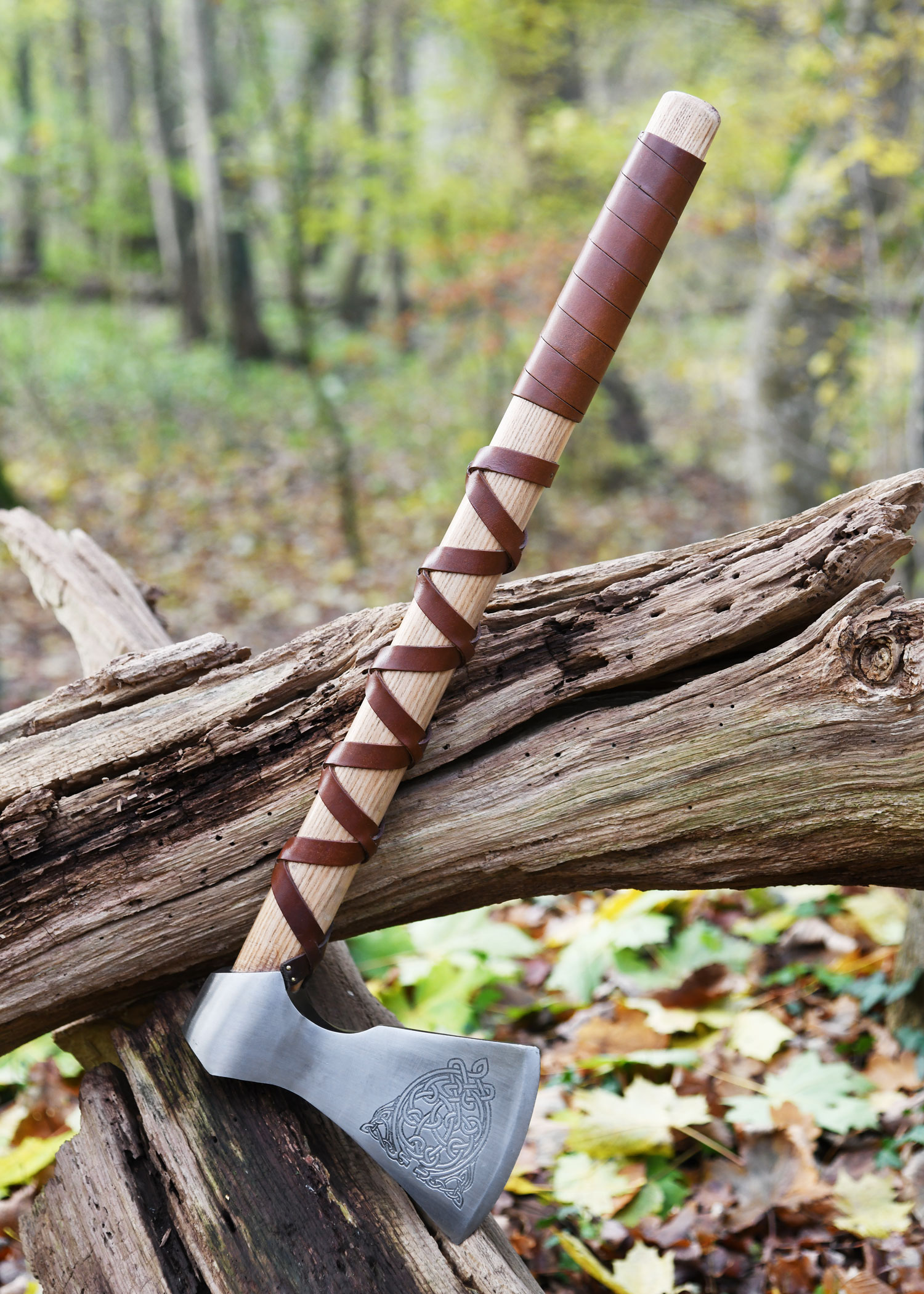Viking Axe, Cast Steel, Type F, with Engraving and Leather Wrap