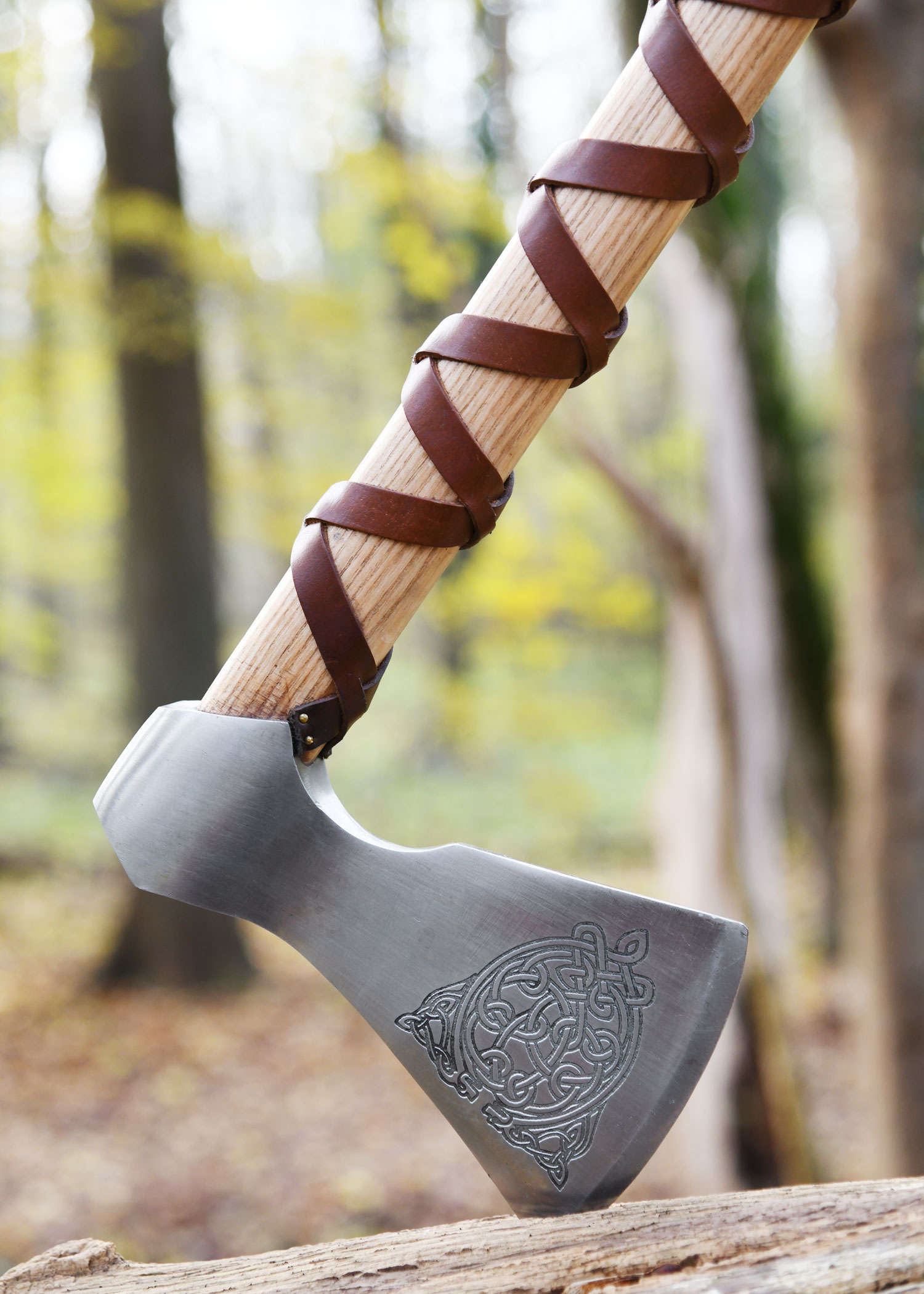 Viking Axe, Cast Steel, Type F, with Engraving and Leather Wrap